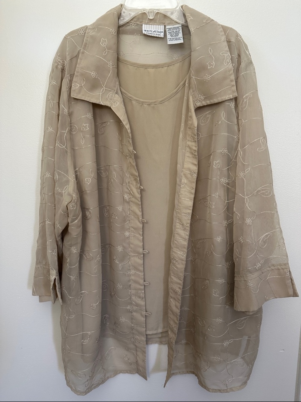 White Stag 22/24W; Whipped latte sheer blouse with matching tank; EUC